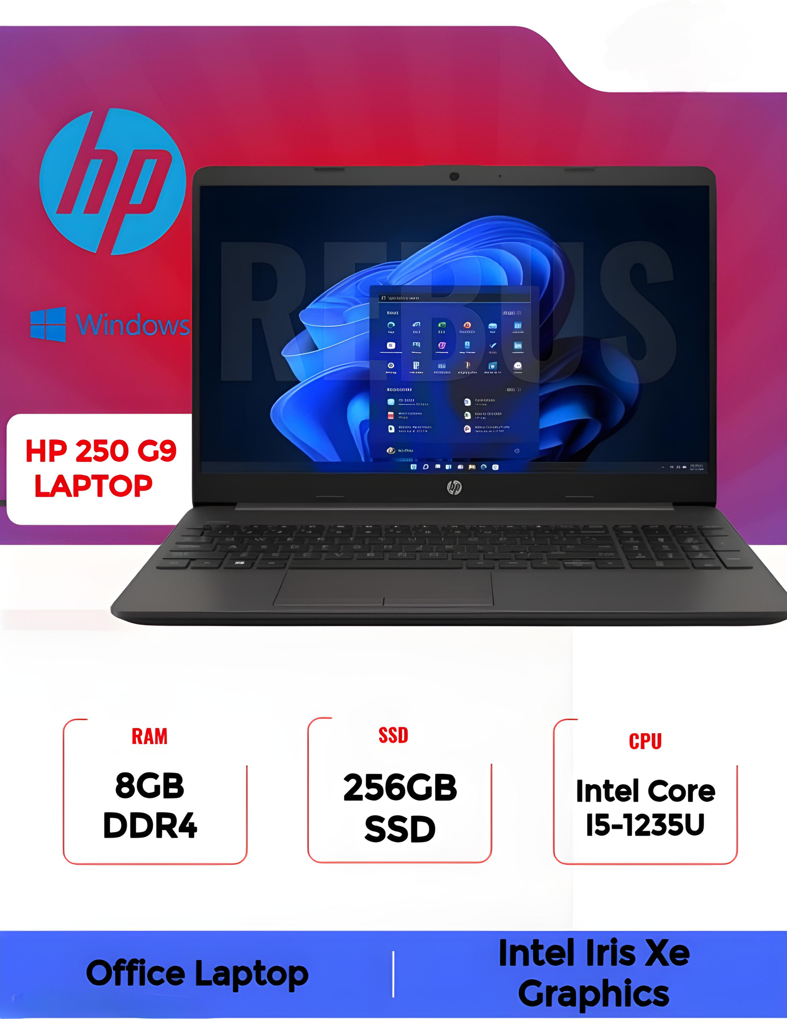 Ноутбук HP 250 G9 (6F1Z9EA) / i5-1235U / 8GB / SSD 256GB / 15.6", черный