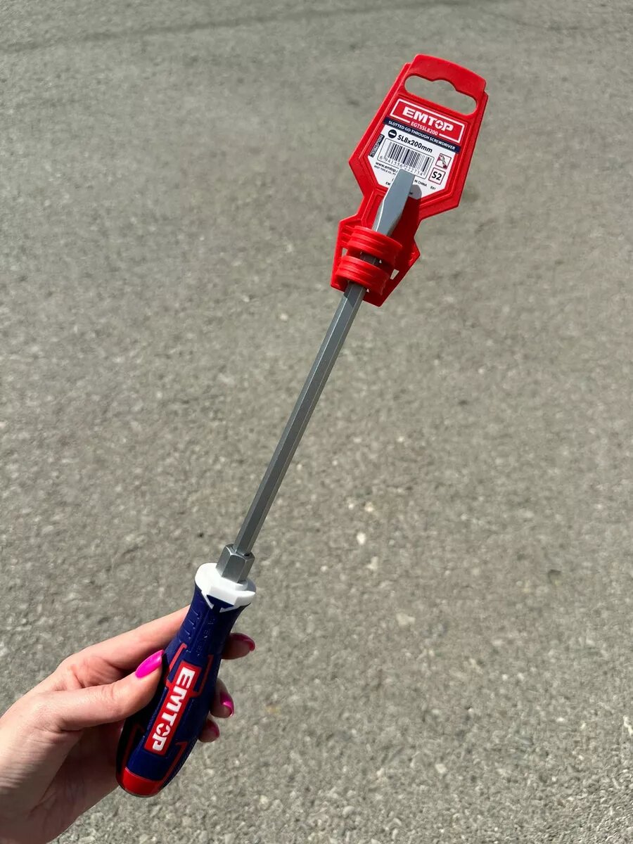 Ударная отвертка EMTOP длина 200 мм со стальным усилителем S2 магнитная