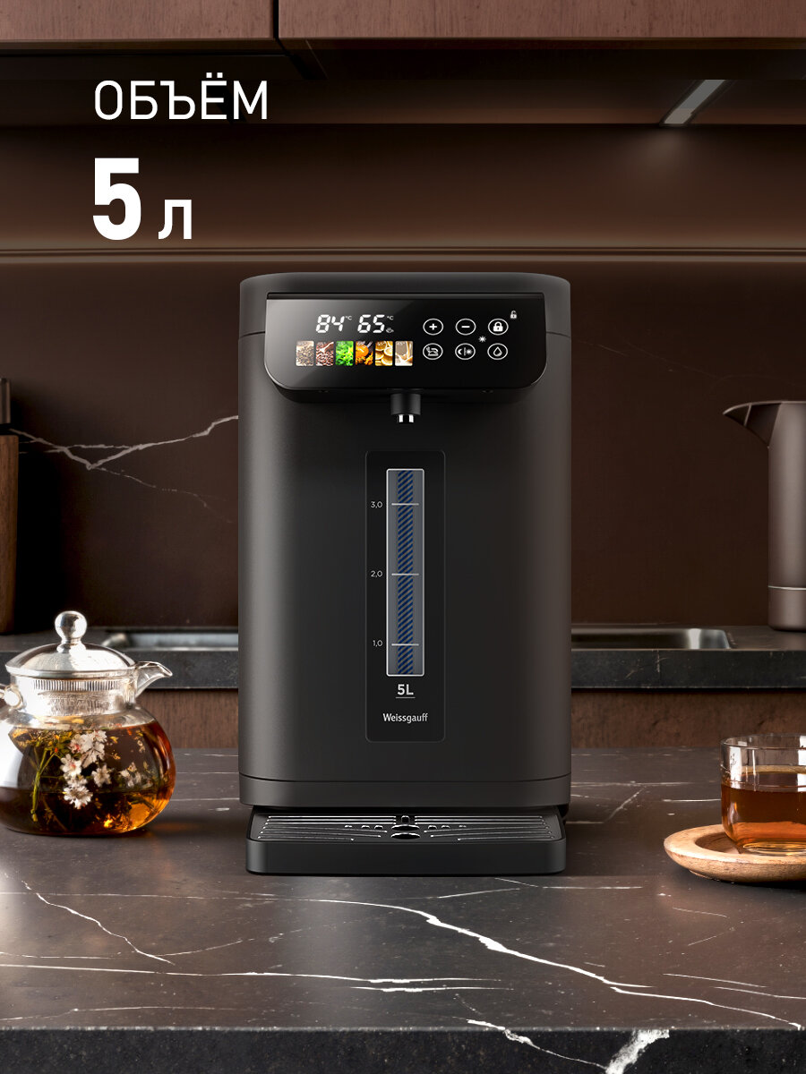 Термопот Weissgauff WWT 5020 ColorTouch DBx, Объем 5 литров, Режим охлаждения воды — фото 1