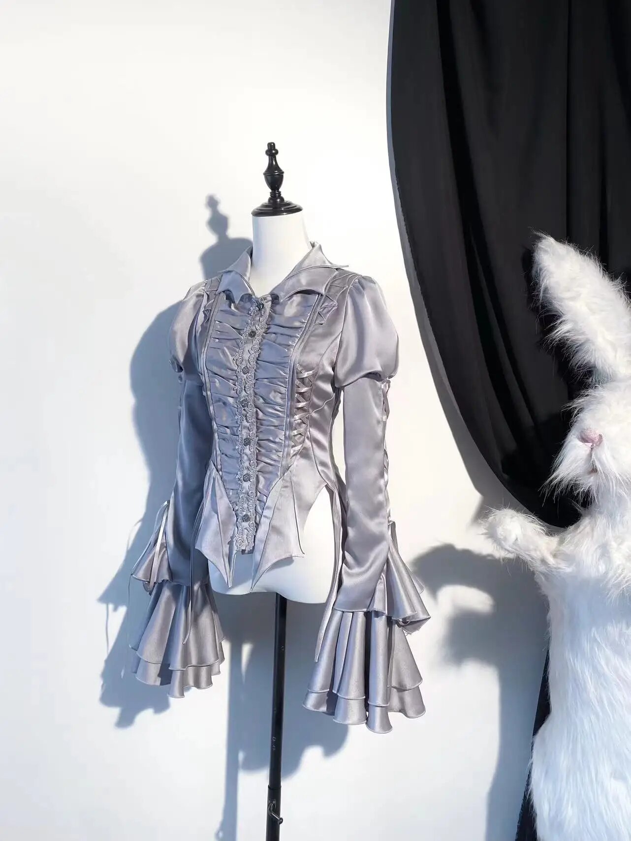 Готическая рубашка Bloocosli черного цвета из полиэстера, Silver Satin Version, 4XL, Женский