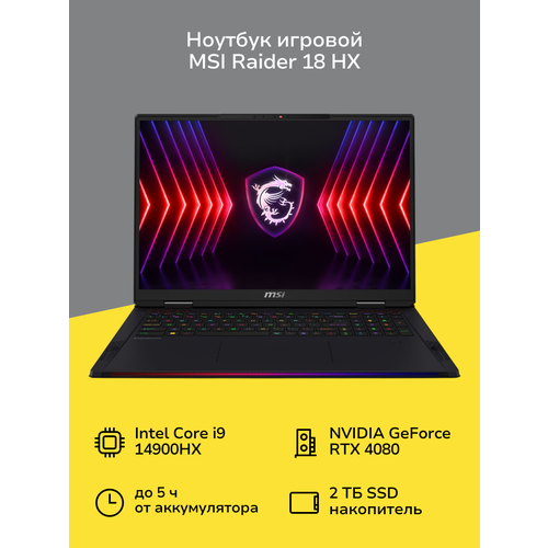 Ноутбук игровой MSI Raider 18 HX A14VHG-485XRU-BB91490X32GXXDXX183840x2400 пиксIPSCore i9RTX4080 12GB32ГБ2ТБDOS 348999₽