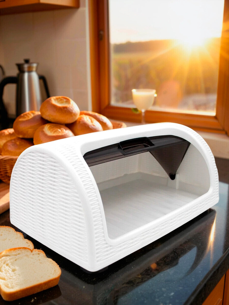 Хлебница DD Style, пластик, с прозрачной крышкой, белая, 42x27x19 см — фото 1