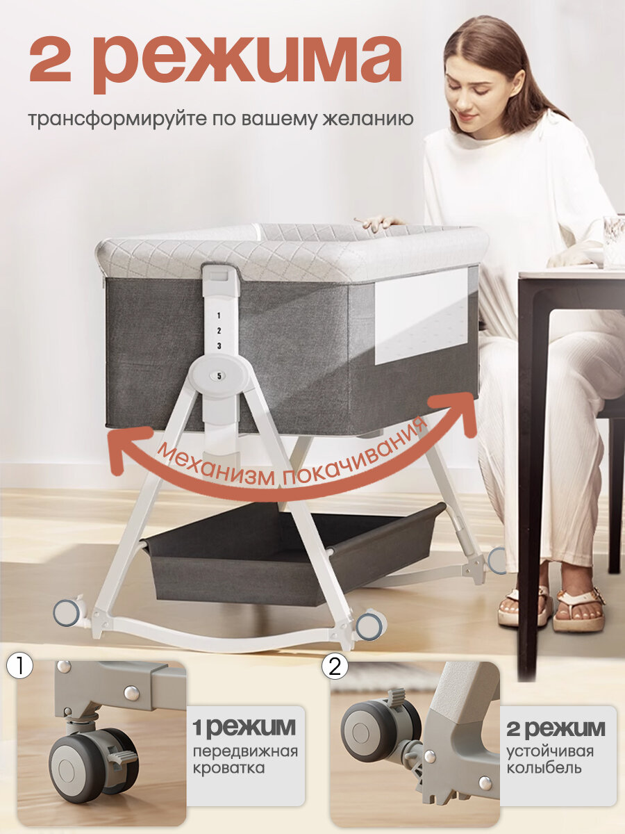 Детские Кроватки Xiaomi Детская приставная кроватка для новорожденного, серая, CINLANKIDS