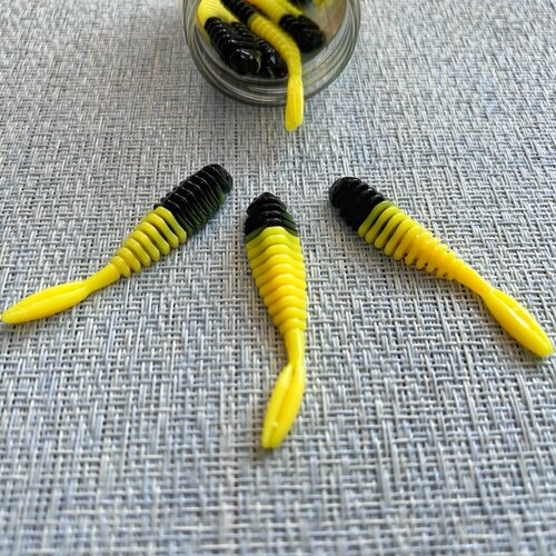 Силиконовая приманка для форели Креветка 55 мм, 10 шт в банке, аттрактант Сыр, цвет Лимон-Черный