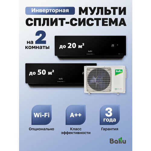 фото Mульти сплит-система на 2 комнаты 20+50м2 инвертор ballu free match ba3oi-fm-21hn8/eu + bsui-fm-07hn8/eu_bl + bsui-fm-18hn8/eu_bl
