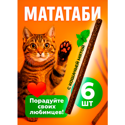 Кошачья мята / Палочки с плодами мататаби 6 штук в обсыпке, игрушка для котят и котов с витаминами