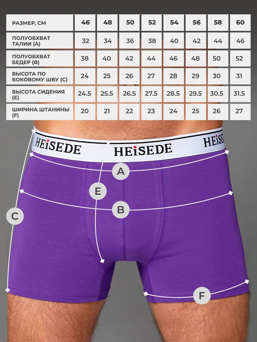 Трусы HEISEDE HEISEDE/3, комплект из 3 шт., размер 3XL(3 ШТУКИ), голубой, фиолетовый — фото 1
