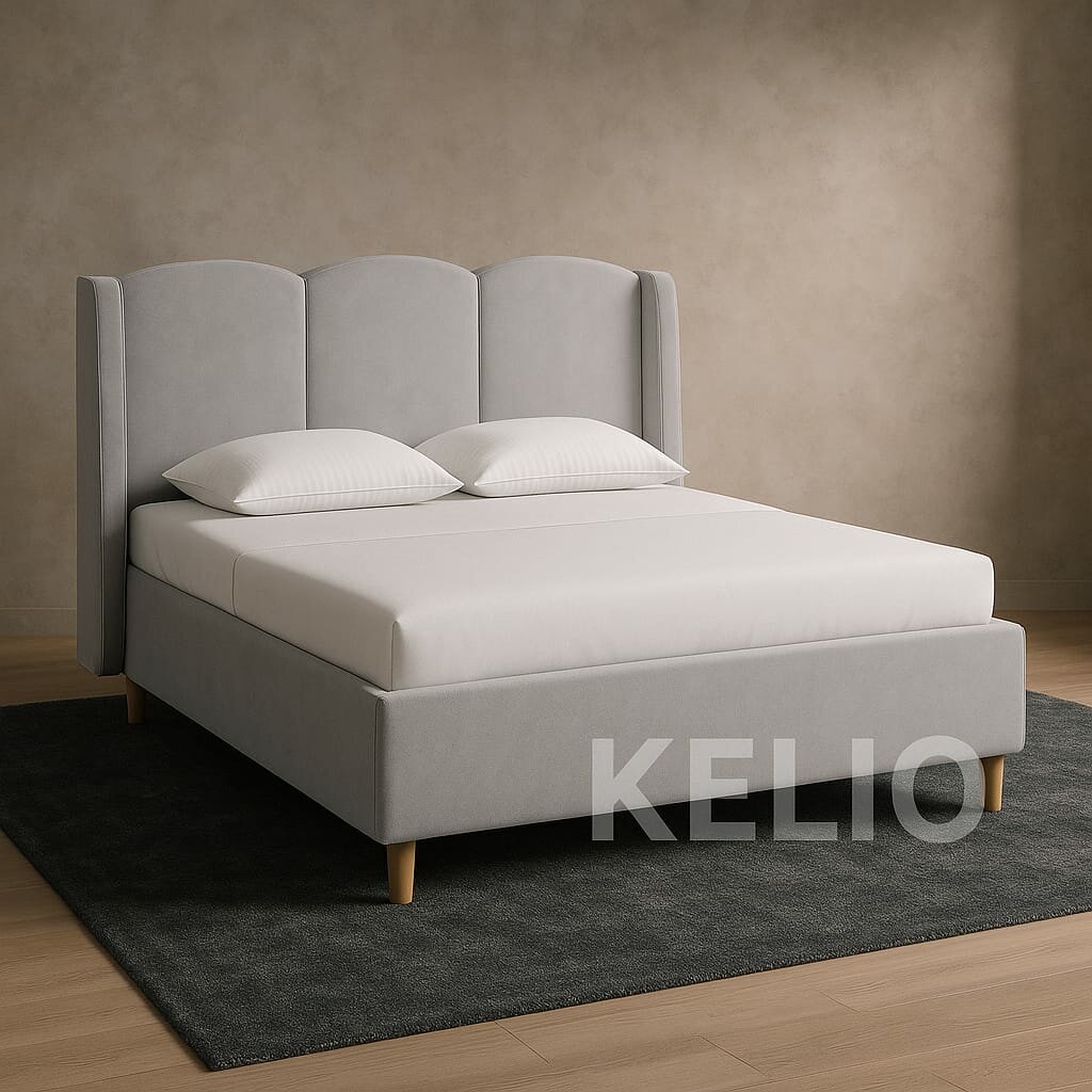 Кровать двуспальная 160x200 c подъемным механизмом Mali, светло-серый