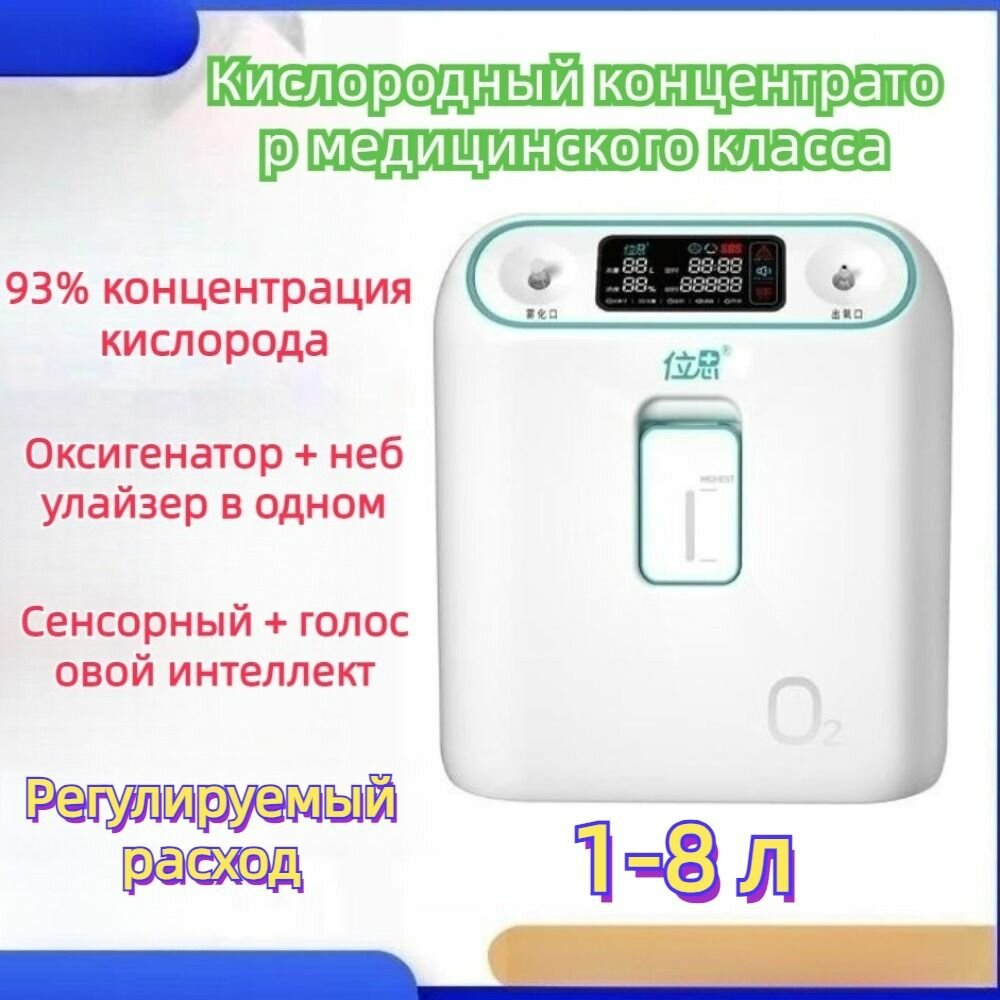 2L Бытовой кислородный концентратор Портативный для беременных пожилых людей с распылителем белый