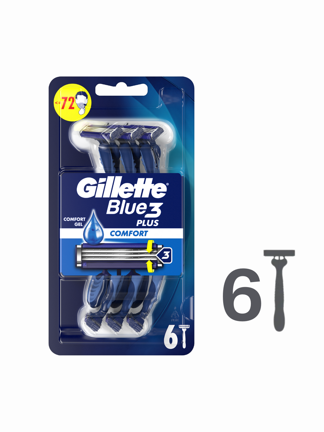 Gillette Одноразовая Мужская Бритва Blue3 Comfort Plus, с 3 лезвиями, 6 шт, плавающая головка