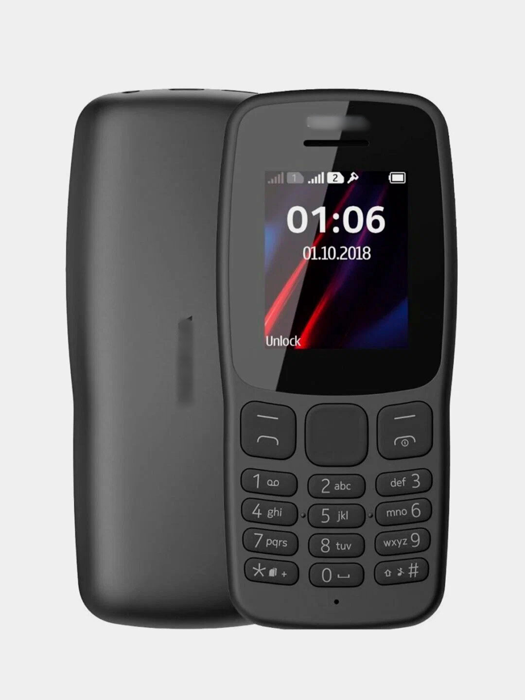 Кнопочный телефон 106", 2 sim, прочный, долгий аккумулятор, с фонариком