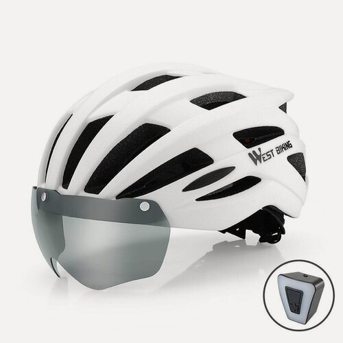 Изображение товара Велошлем West Biking "Белый", аэродинамический, вентиляция, с фонарём