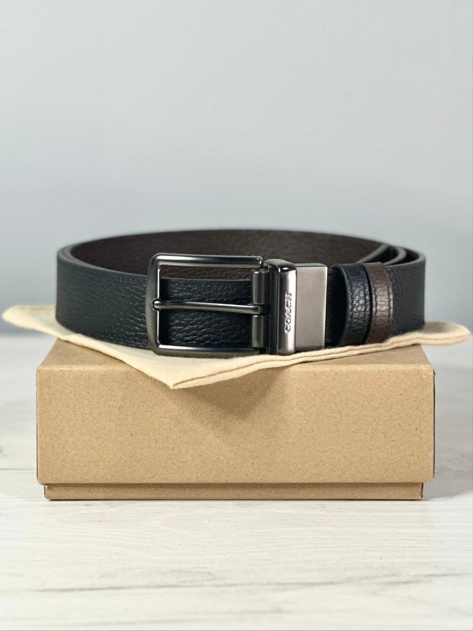 Ремень Coach для взрослых и детей, черно-коричневый — фото 1