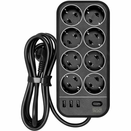 Сетевой фильтр Powercom SP-08 USB03AB 1, 8 m 1.8м (8 розеток) черный (коробка)