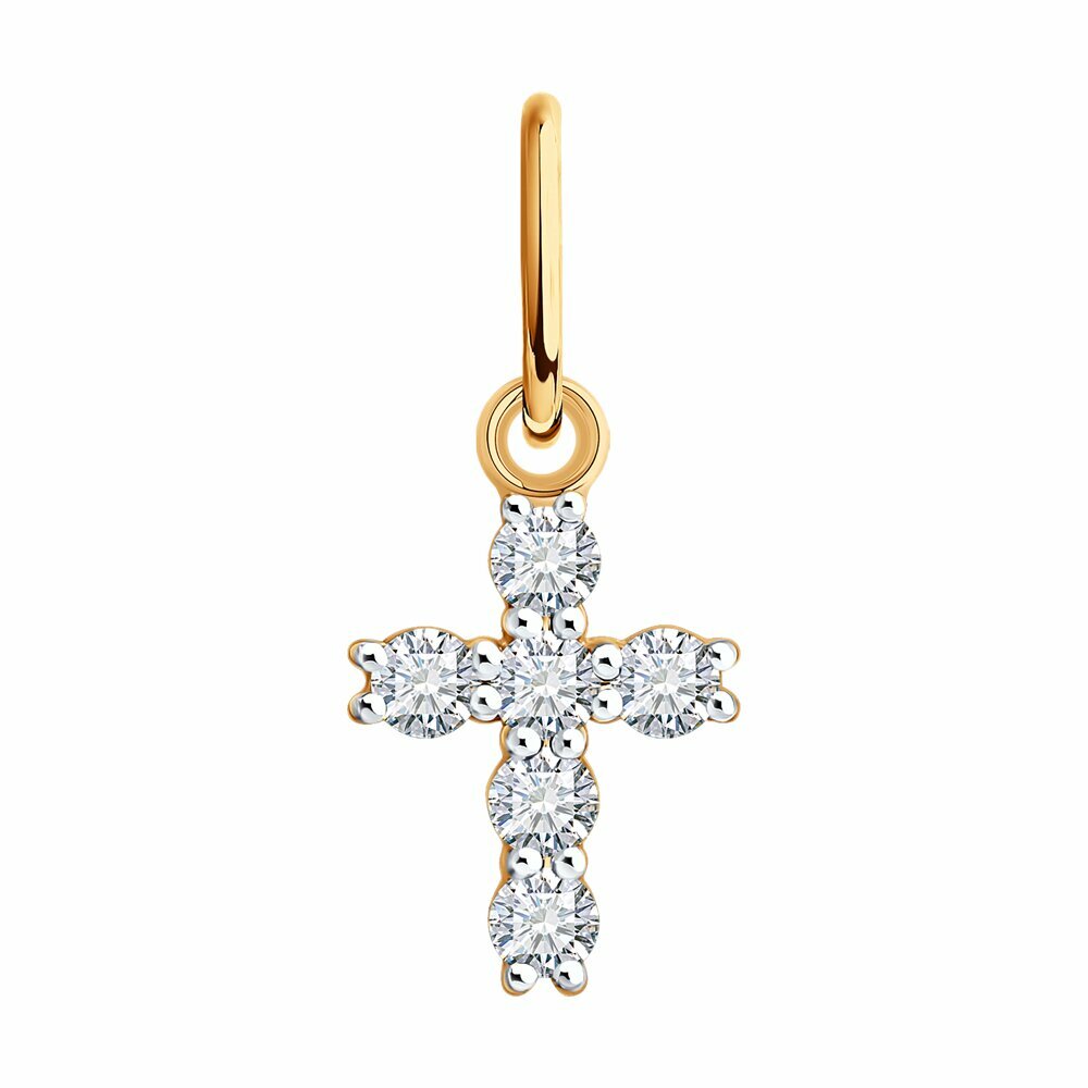 Подвеска, красное золото, 585 проба, бриллиант синтетический