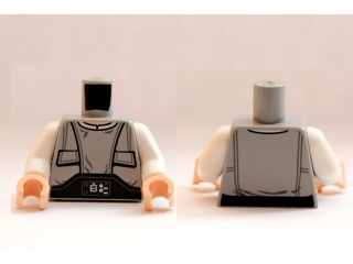 Torso SW Pocket-Vest with Wrinkles and Techno-Buckle Pattern (Lobot) / White Arms / Light Nougat Hands, 973pb1131c01 Light Bluish Gray N