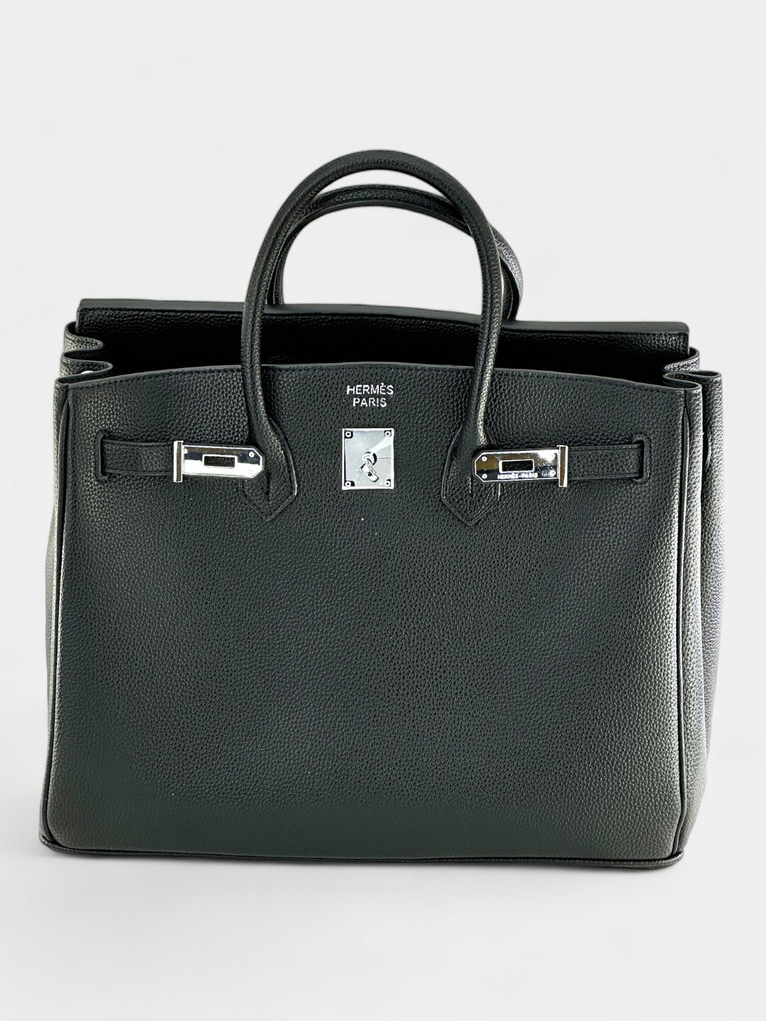 Сумка  Hermes Birkin Style Leather Bag, фактура зернистая, черный