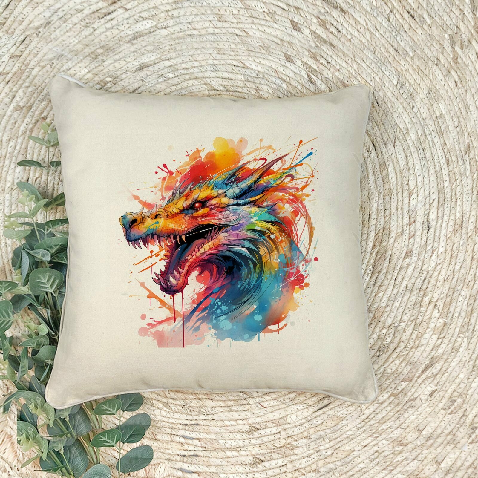 Наволочка для декоративной подушки "Акварельный дракон", 41х41 см, эко-ткань хлопок/полиэфир