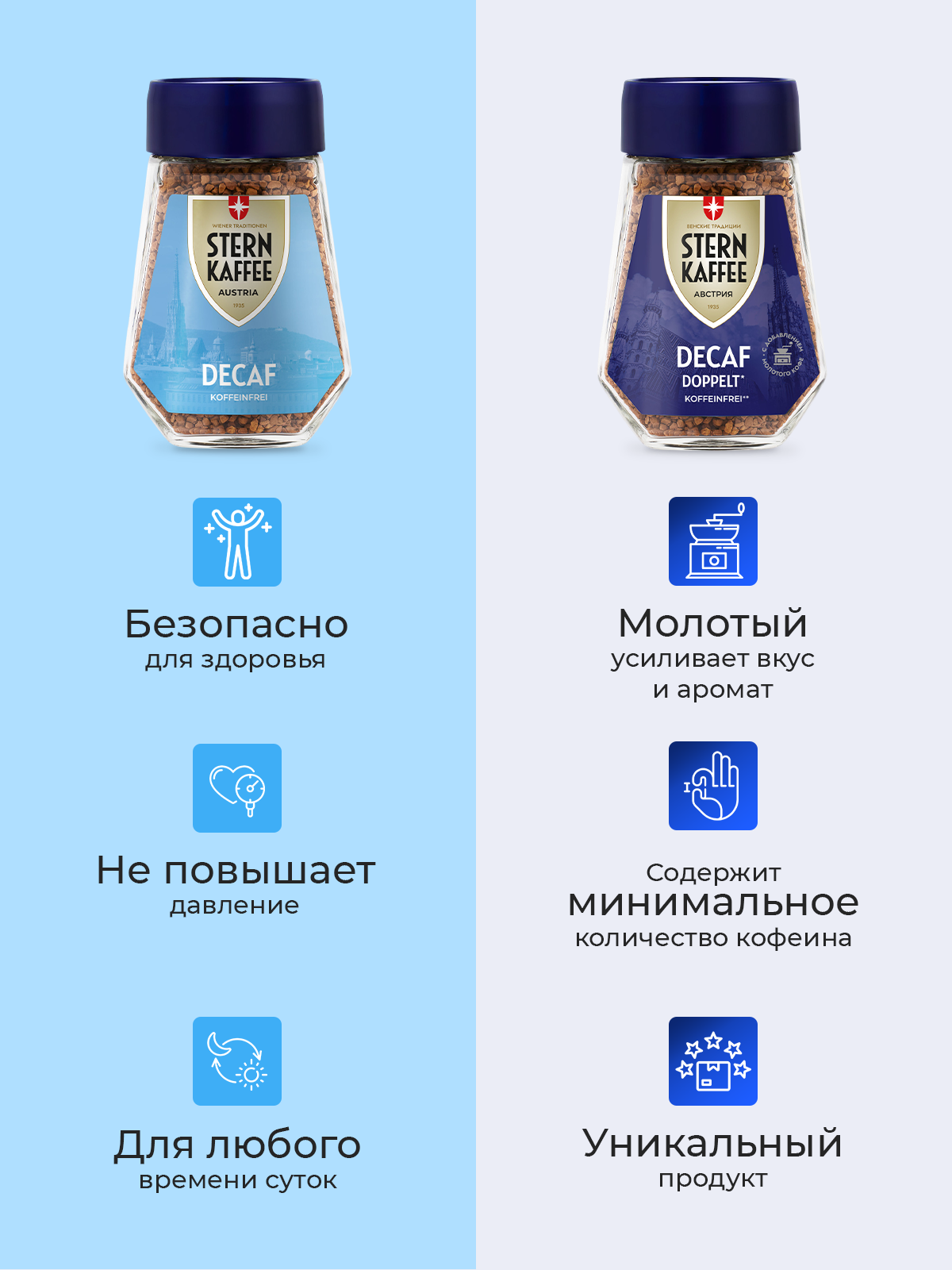 Кофе растворимый сублимированный без кофеина с молотым STERNKAFFEE Decaf Doppelt и Decaf 200 г. — фото 1