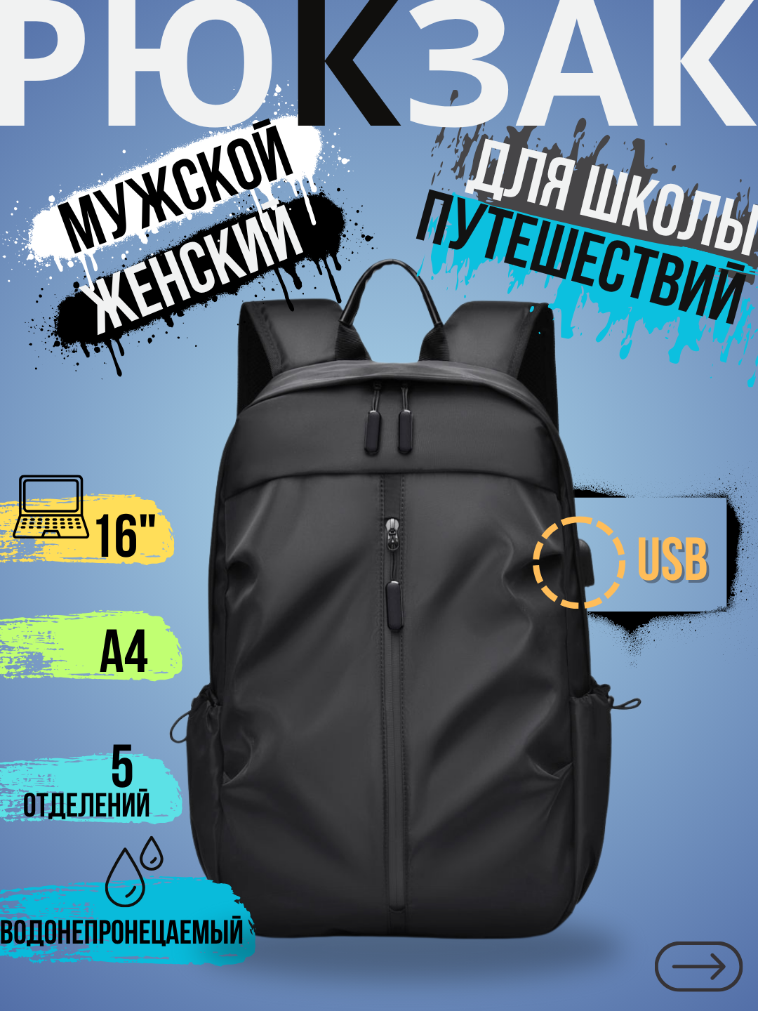 Рюкзак унисекс, для ноутбука, школы, офиса, работы и путешествий, водонепроницаемый 2 модели, 5 видов