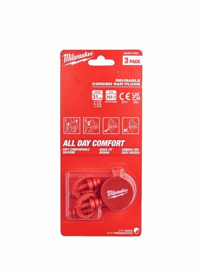 Изображение Многоразовые беруши на шнурке Milwaukee 3 пары 4932471904