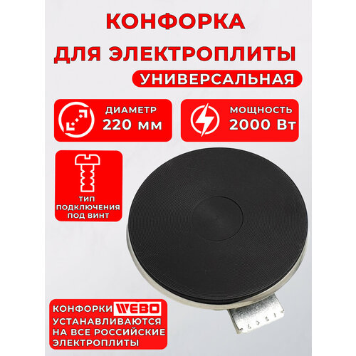 Электро конфорка ЭКЧ 220 мм-2.0 кВт/230 В с ободом