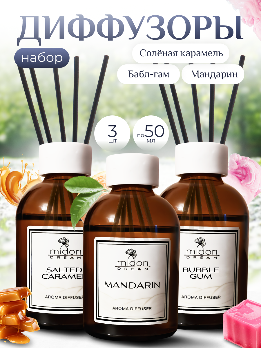 Набор ароматических диффузоров с палочками Midori DREAM 3 шт