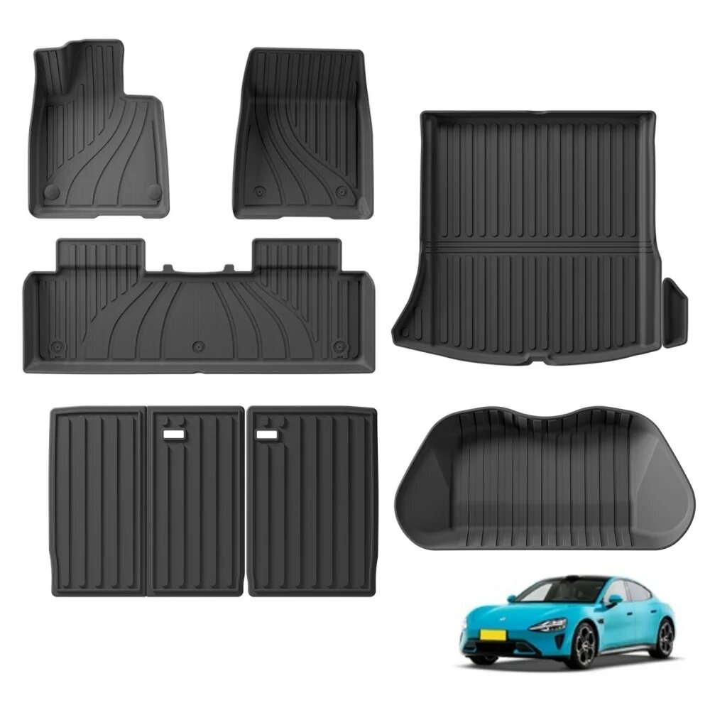 Картинки Для Xiaomi SU7 автомобильные коврики грузовой вкладыш багажник TPE 3D коврик для ног водонепроницаемые аксессуары для интерьера черный LHD 7PCS