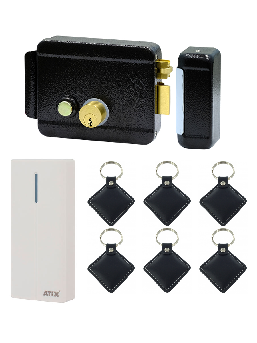 Электромеханический замок Fox на калитку комплект со считывателем (белый) и кожаными брелками