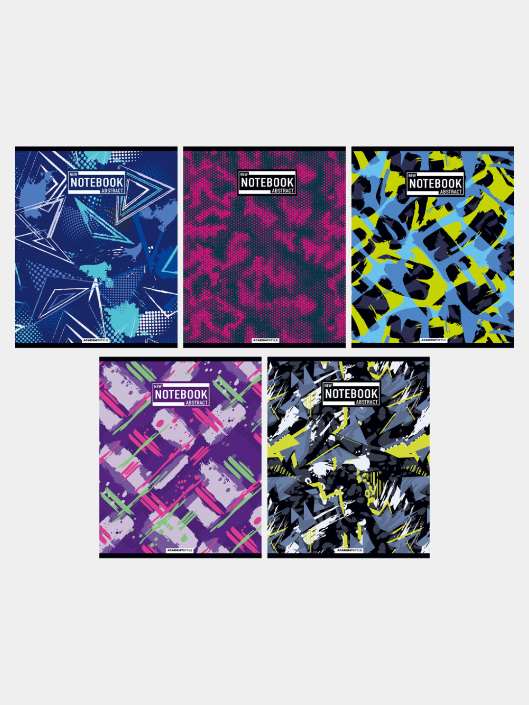Тетрадь 96 листов, А5, клетка, Абстрактные паттерны, 5 шт