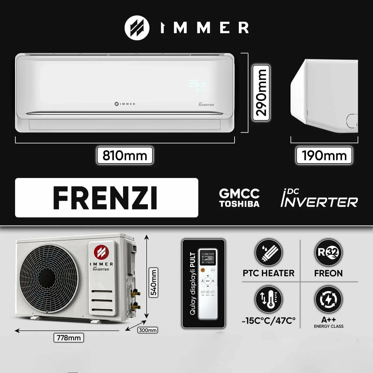 Кондиционер Immer "Frenzi", 12DC Inverter, настенный, R32, до 35м², A+