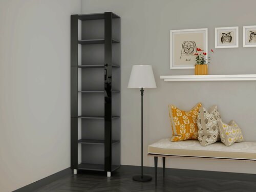 Изображение товара Стеллаж модульный Универсальный Черное стекло 35х44х220, Мебельная компания Е1, Серый диамант