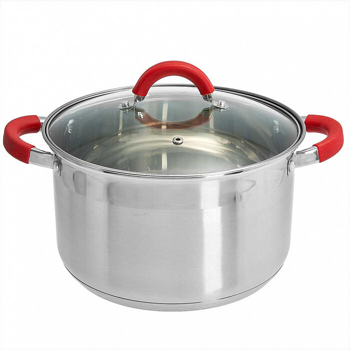 Кастрюля WEBBER BE-344/2, из нержавеющей стали со стеклянной крышкой, 6,6 л, 24 см.