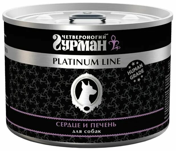 Четвероногий гурман Влажный корм для собак Platinum line, с сердцем и печенью, в желе, 525 г