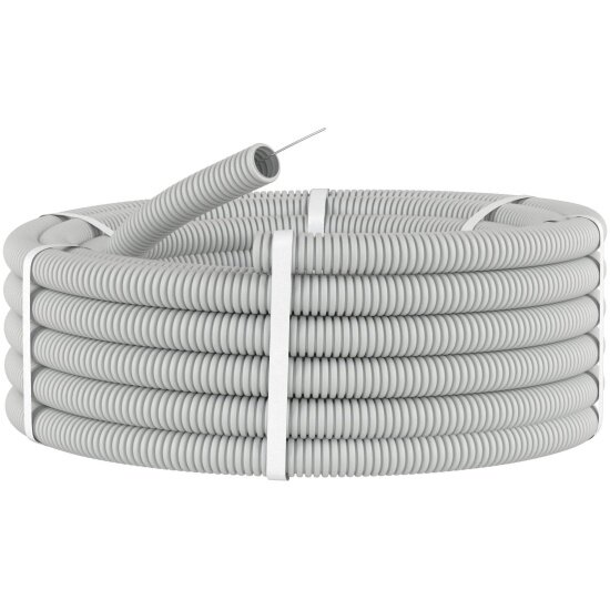 Труба ПВХ Direct Electric серая легкая гофрированная с зондом D16мм (100м/уп) DE19722108