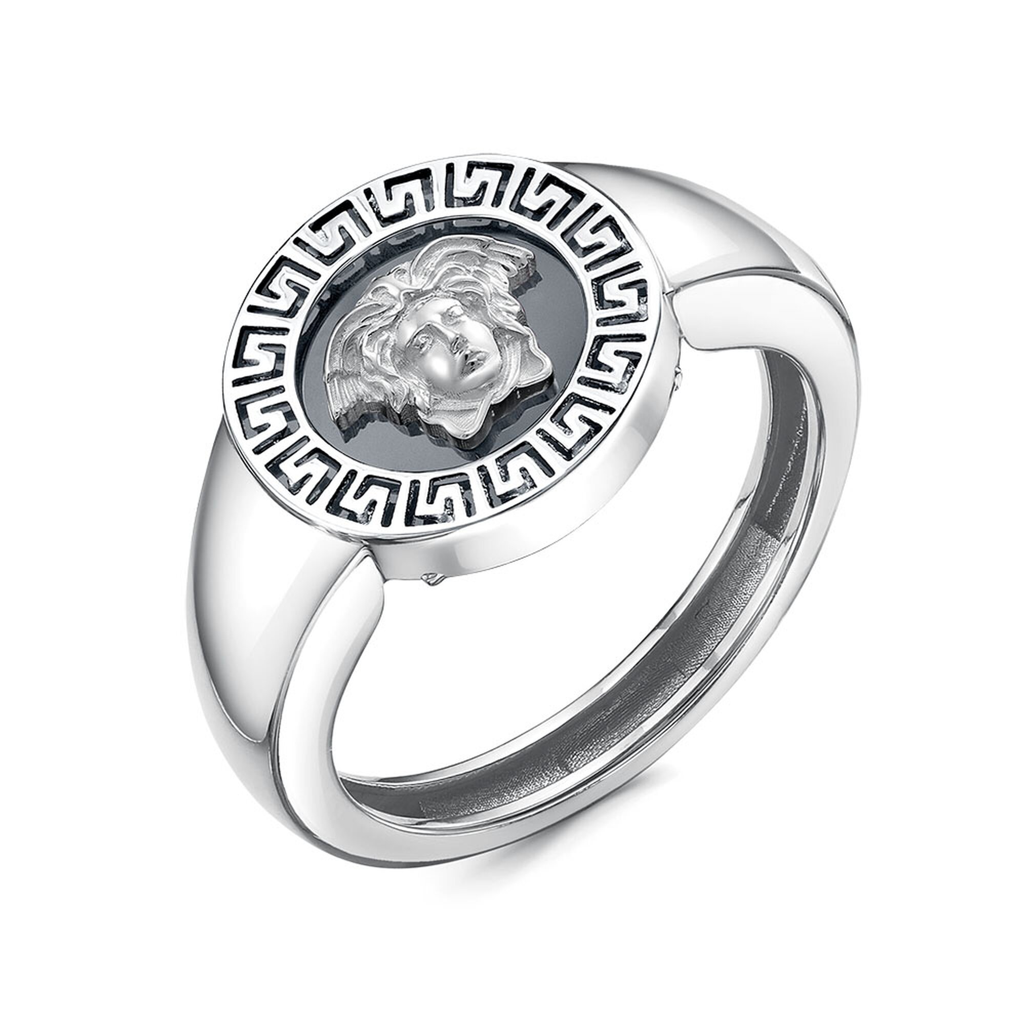 Кольцо Diamant online, серебро, 925 проба, родирование, оникс, размер 18, черный