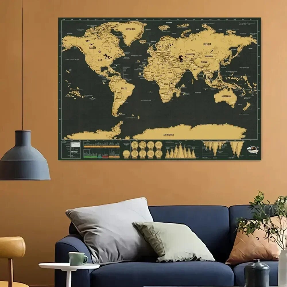 Скретч-карта мира LOSICOE classic gold black 58x83 cm