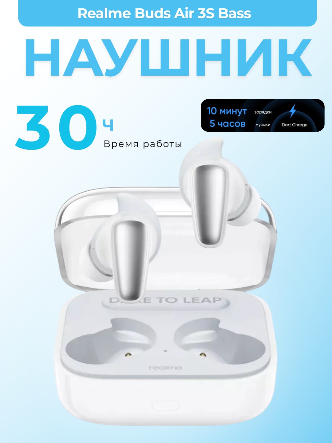 Беспроводные наушники Realme Buds Air 3S, Bass, прозрачные, квадратные