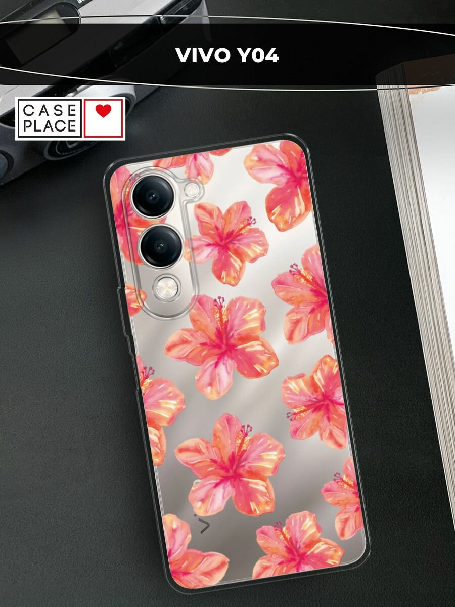 Силиконовый чехол на Vivo Y04 / Виво Y04 с принтом "Pink flowers"