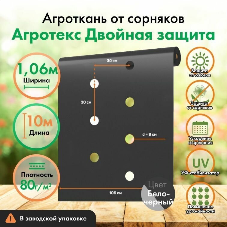 Укрывной материал Агротекс Перфорированная мульча черный/черно-белый спанбонд защита от УФ рулон