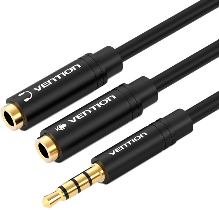 Разветвитель Vention mini Jack 3.5 mm M/mini Jack 3.5 mm F x 2 - 0.3 м (BBCBY) Переходник-разветвитель Vention гибкий Jack 3.5 mm M 4 pin/Jack 3.5 mm F x 2 - 0.3м BBCBY