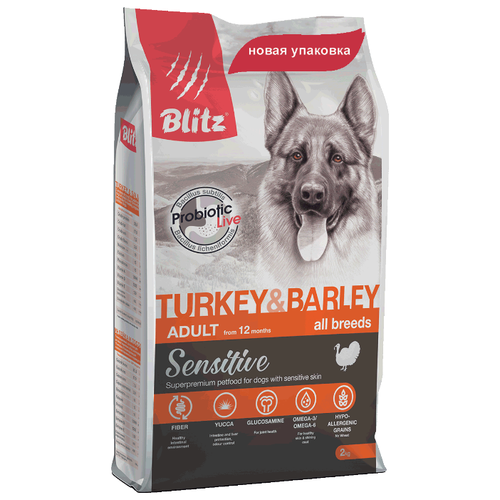фото Корм для собак blitz (2 кг) adult dog turkey & barley all breeds dry