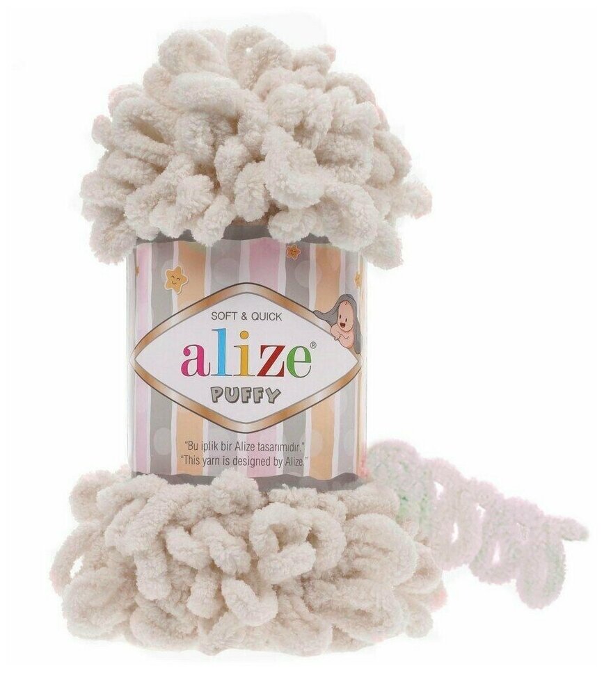 Пряжа Alize Puffy 100г, 9,2м (Ализе Пуффи) цвет 599 слоновая кость, 1 шт