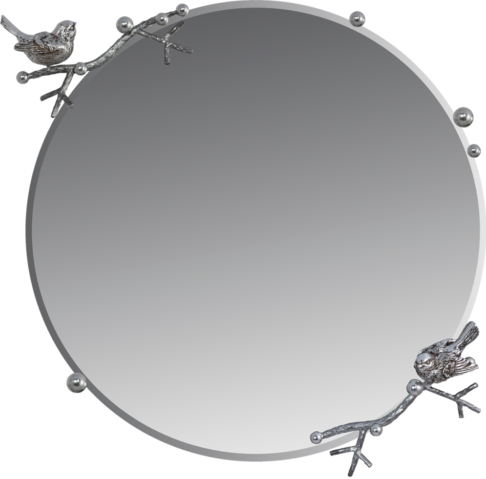 Настенное зеркало Bogacho Терра с диаметром зеркального полотна 60 см птички в серебре ручная работа
