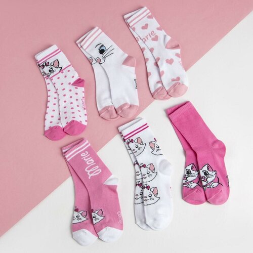 Носки Disney 6 пар, размер 16-18, белый, розовый набор детских носков новогодний зайчик 6 пар 18 20 см