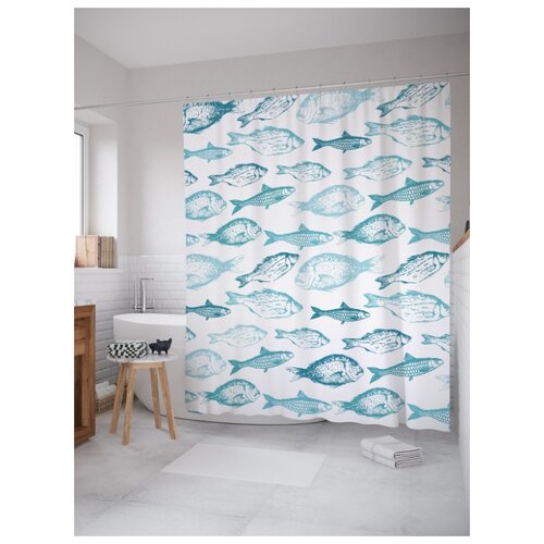 фото Штора для ванной joyarty перемещение рыб 180х200 (sc-20588)