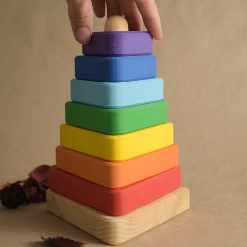 Пирамидка Детская Деревянная Треугольная Монтессори Радуга сортер 4 пирамидки игрушки для развития мелкой моторики настольные игры для детей деревянные сортеры для малышей головоломки из дерева