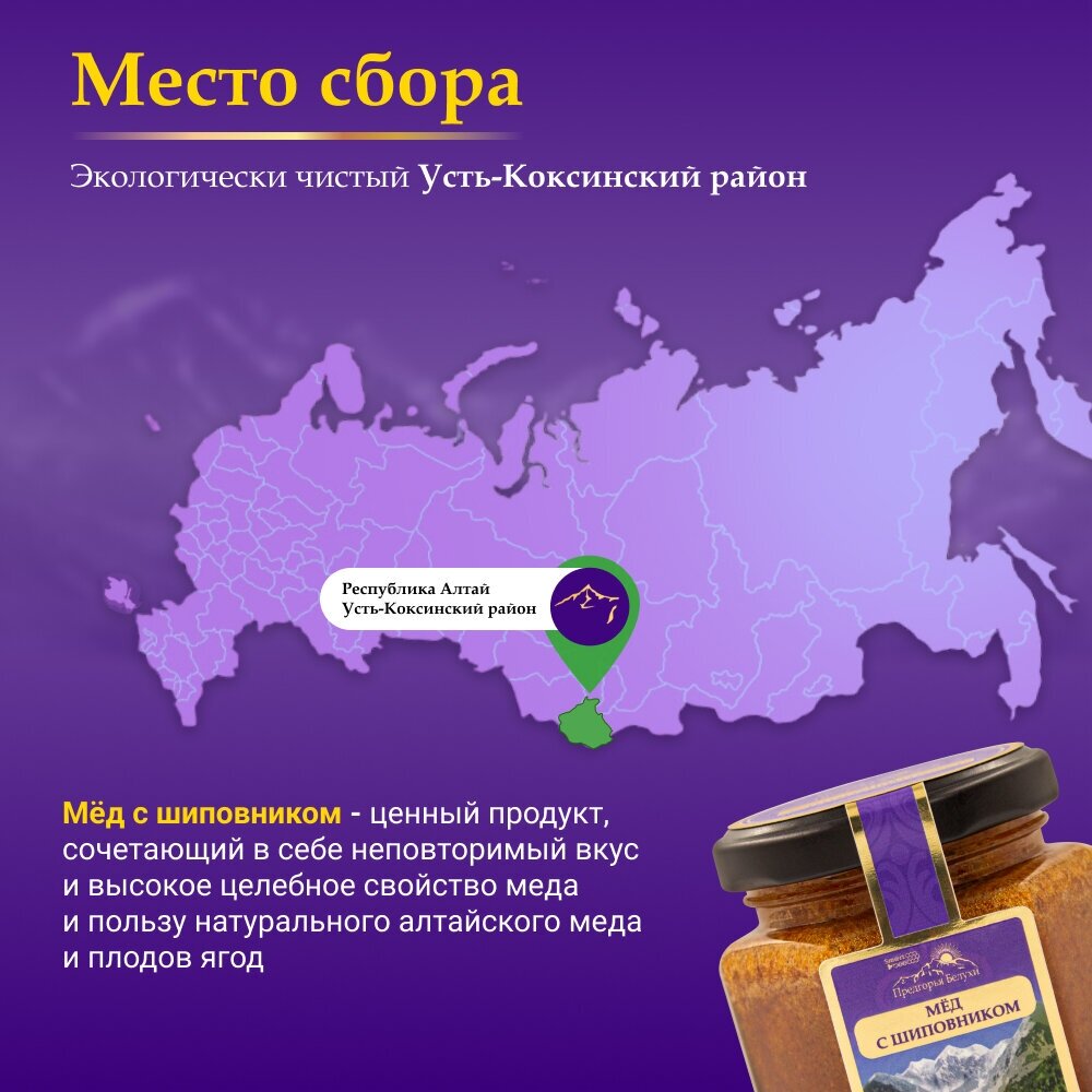 Мед горный натуральный разнотравье с шиповником Предгорья Белухи / Smart Bee, 140 гр - фотография № 5