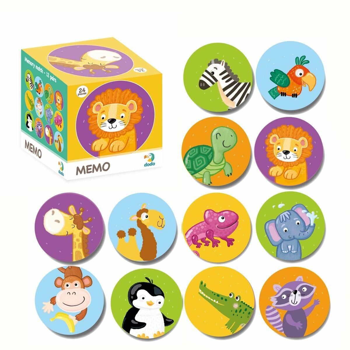 Настольная игра Dodo Мемо "Дикие Животные" 24 круглых карточки (300157)