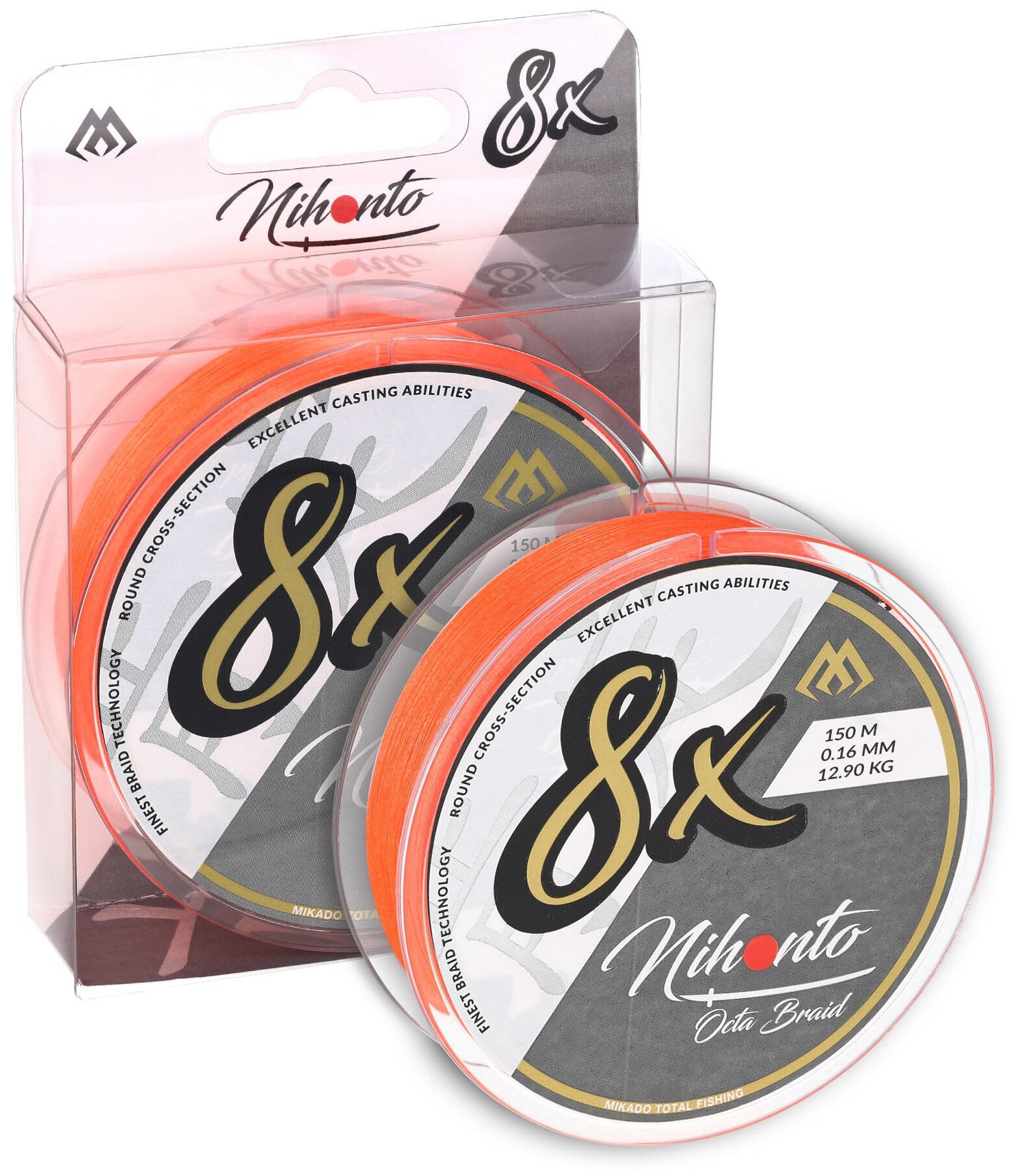 Плетеный шнур "Mikado. Nihonto Octa Braid Orange" 01 150 м 775 кг (+ силиконовые приманки)